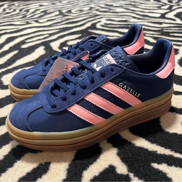 NWT Adidas Gazelle Bold Platform Shoes Dark Blue Pink Spark Women’s Size 7.5 - Picture 9 of 15